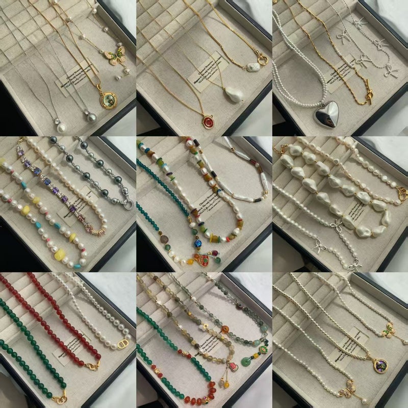 Oil Painting Natural Pearl Necklace Women'S [Antique Buck] New Chinese Flower Pendant Collarbone Necklace - Image 2